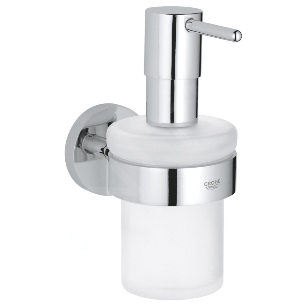 GROHE Essentials 40448001 – nástěnný dávkovač mýdla s držákem, sklo / chrom
