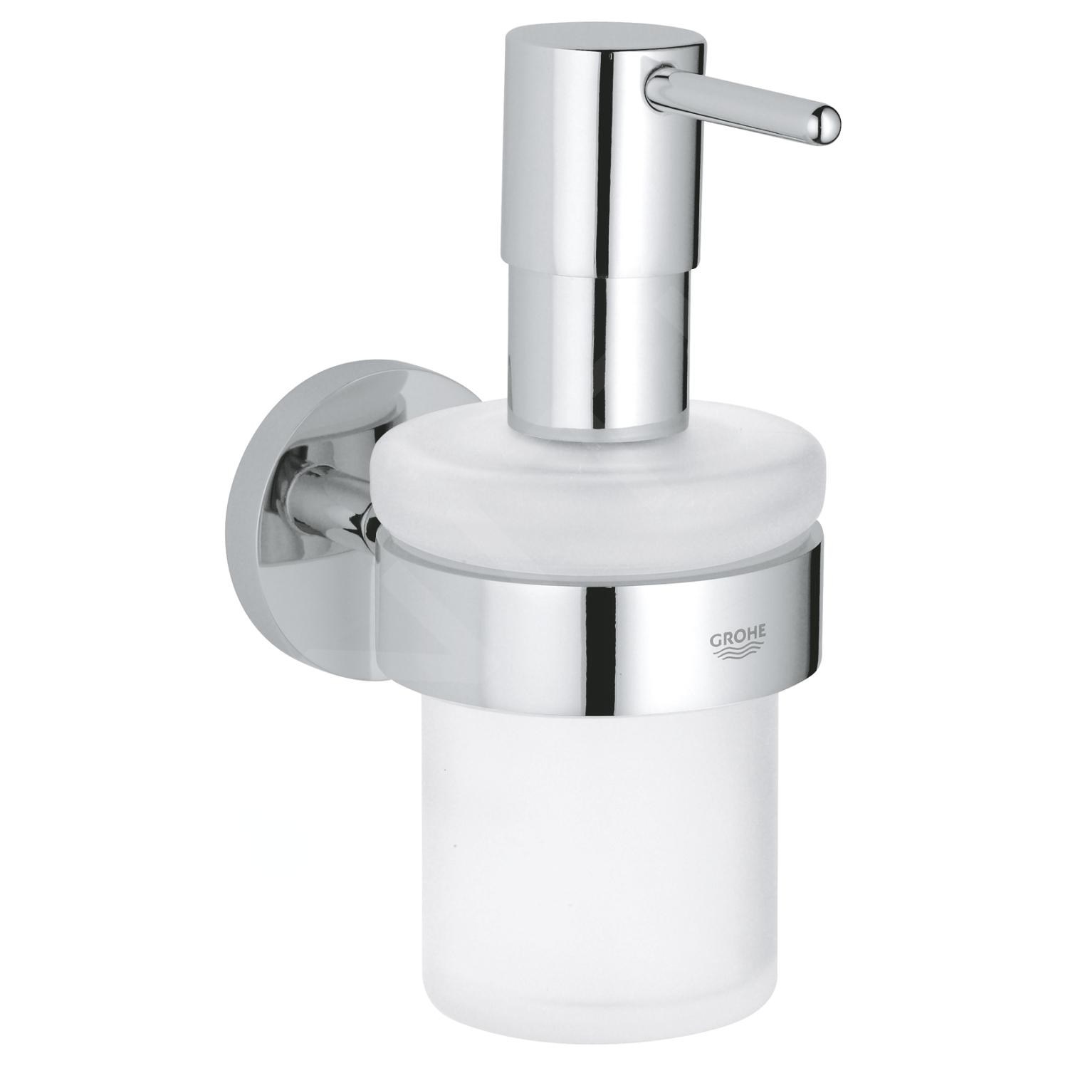 GROHE Essentials 40448001 – nástěnný dávkovač mýdla s držákem, sklo / chrom