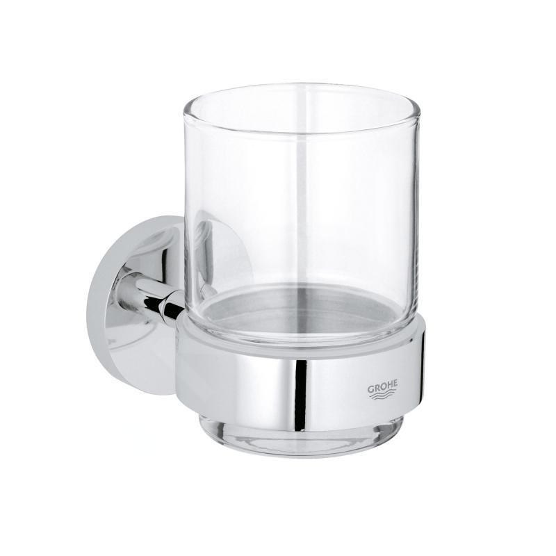 GROHE Essentials 40447001 – nástěnná sklenička s držákem, sklo / chrom